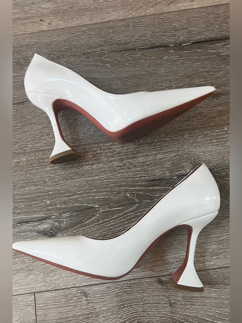 Amina Muaddi White Patent Pointed-Toe Women's Pumps - Picture 1 of 5